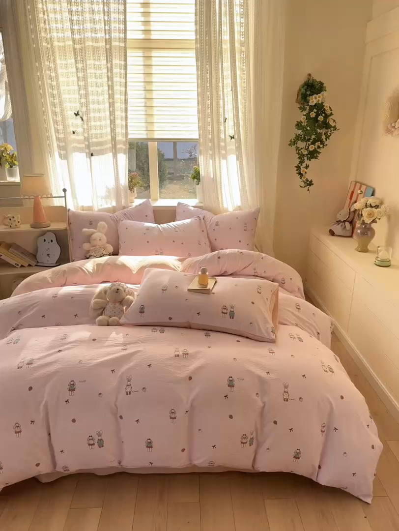 91家纺网 家纺一手货源 找家纺 丽美人家纺 2026新款A类皱皱纱双层印花单被套 BT兔小姐