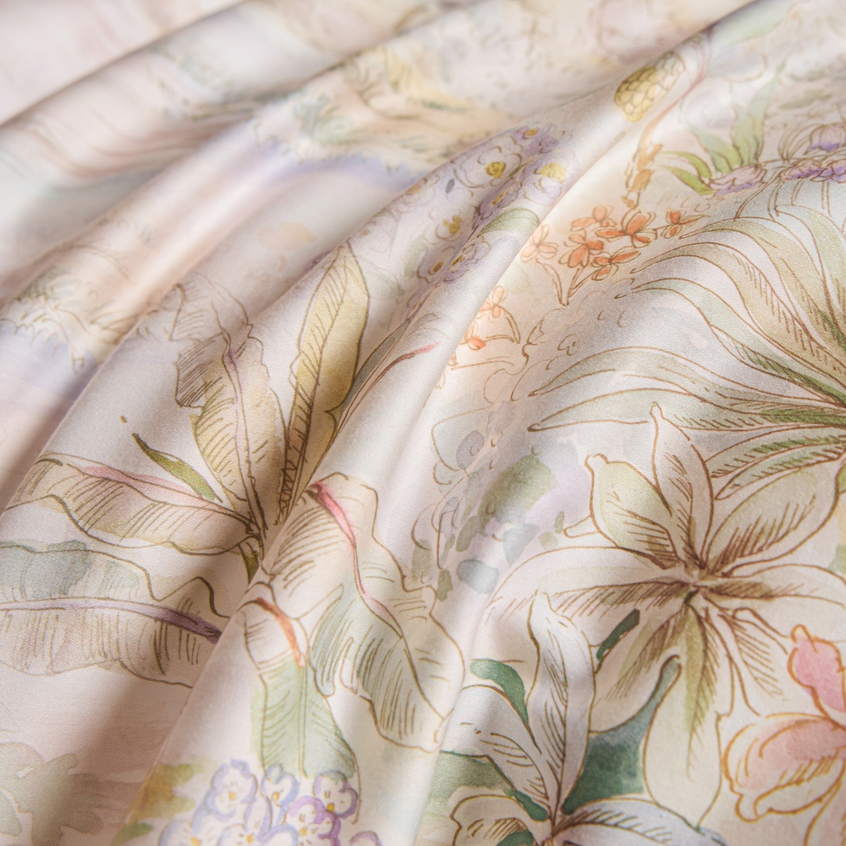 91家纺网 家纺一手货源 找家纺 禾时 2026新款全棉纯棉数码印花埋绳款四件套 浅芜（粉）