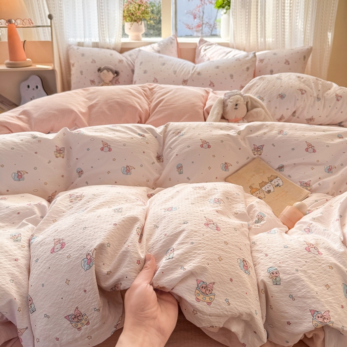 91家纺网 家纺一手货源 找家纺 丽美人家纺 2026新款A类皱皱纱双层印花单被套 BT云间童梦