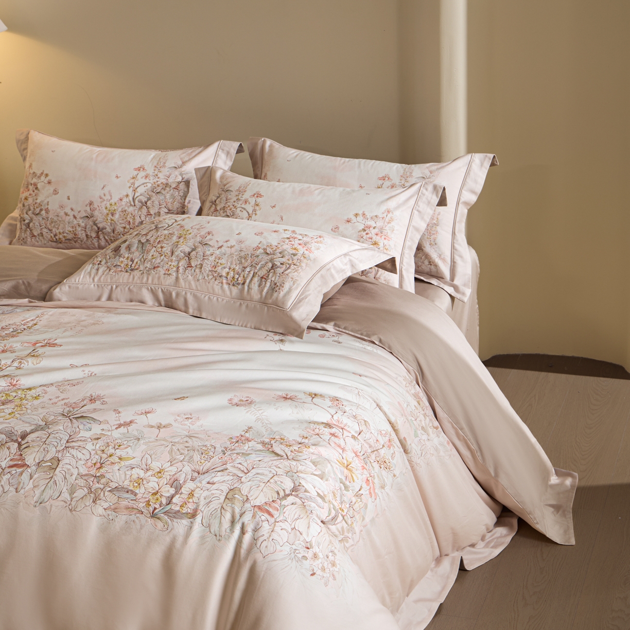 91家纺网 家纺一手货源 找家纺 禾时 2026新款全棉纯棉数码印花埋绳款四件套 轻烟蝶薇（米）