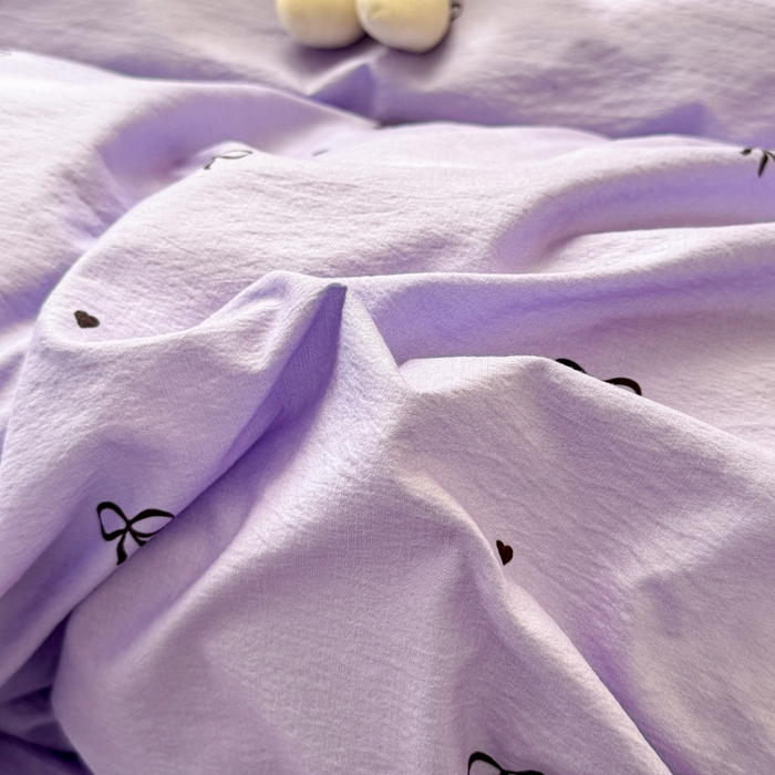 91家纺网 家纺一手货源 找家纺 丽美人家纺 2026新款A类皱皱纱双层印花单被套 BT紫色蝴蝶结