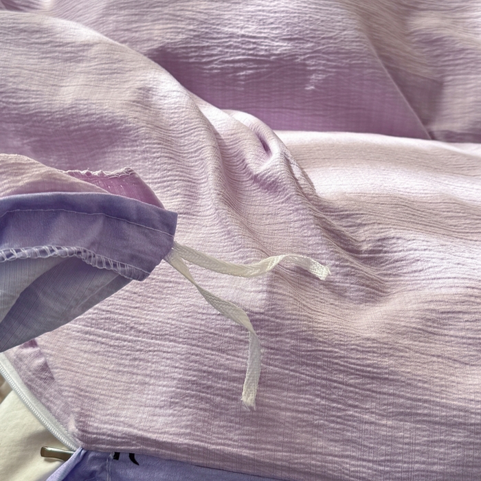 91家纺网 家纺一手货源 找家纺 丽美人家纺 2026新款A类皱皱纱双层印花单被套 BT紫色蝴蝶结