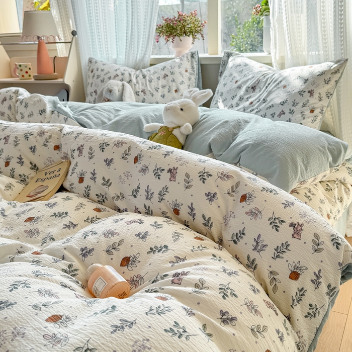 91家纺网 家纺一手货源 找家纺 丽美人家纺 2026新款A类皱皱纱双层印花单被套 BT紫雾叶兔