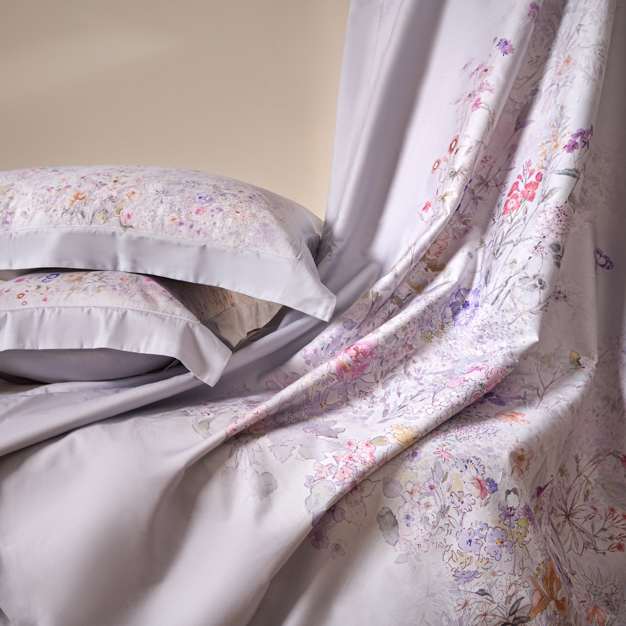 91家纺网 家纺一手货源 找家纺 禾时 2026新款全棉纯棉数码印花埋绳款四件套 雾花蝶影（紫）