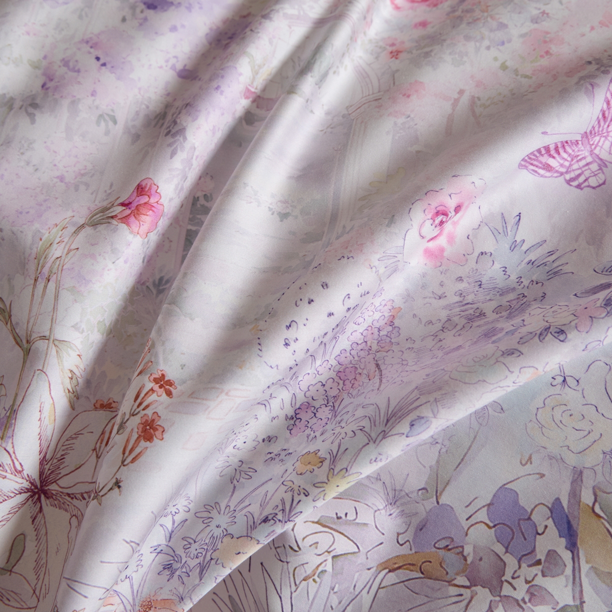 91家纺网 家纺一手货源 找家纺 禾时 2026新款全棉纯棉数码印花埋绳款四件套 雾花蝶影（紫）