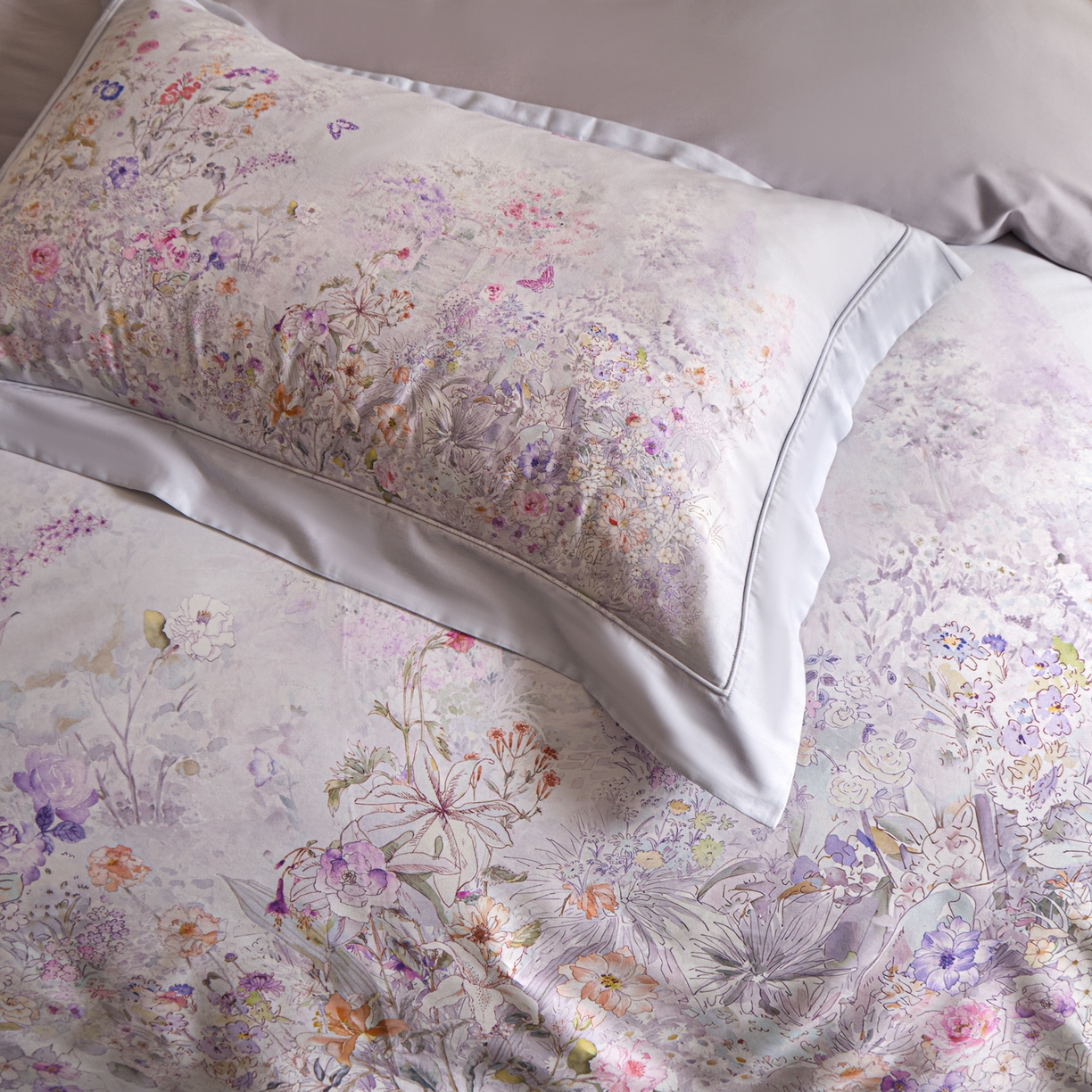 91家纺网 家纺一手货源 找家纺 禾时 2026新款全棉纯棉数码印花埋绳款四件套 雾花蝶影（紫）