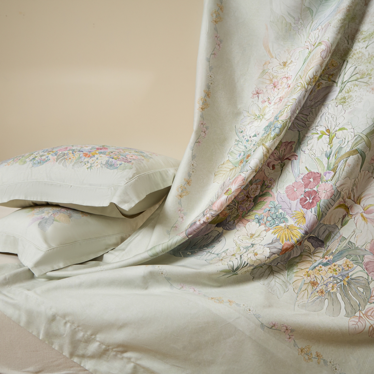 91家纺网 家纺一手货源 找家纺 禾时 2026新款全棉纯棉数码印花埋绳款四件套 芷柔（绿）