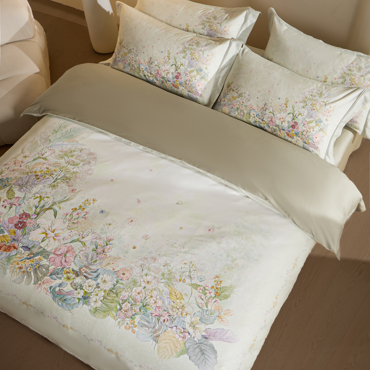 91家纺网 家纺一手货源 找家纺 禾时 2026新款全棉纯棉数码印花埋绳款四件套 芷柔（绿）