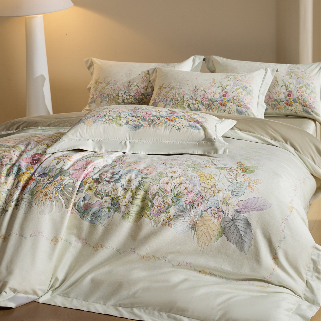 91家纺网 家纺一手货源 找家纺 禾时 2026新款全棉纯棉数码印花埋绳款四件套 芷柔（绿）