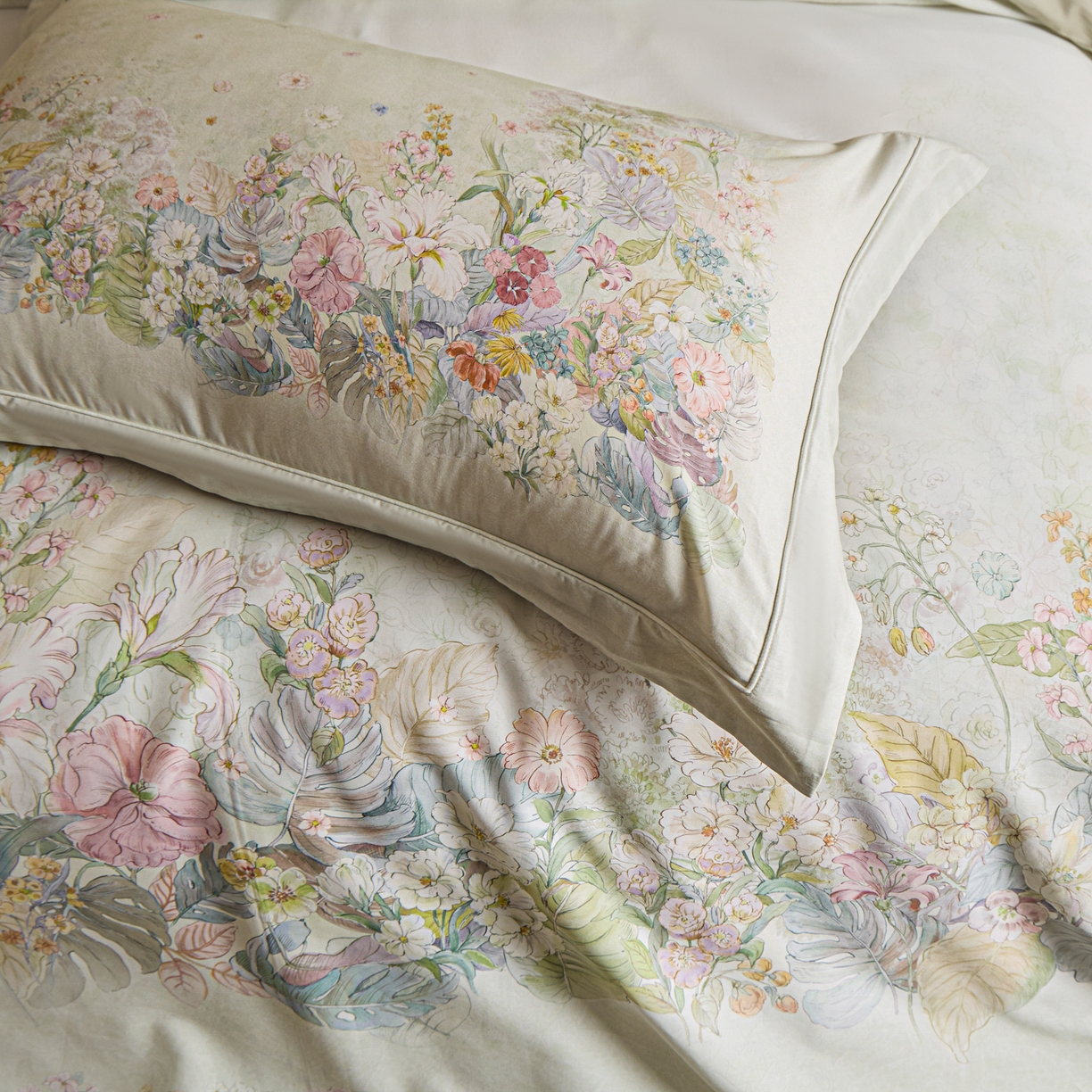 91家纺网 家纺一手货源 找家纺 禾时 2026新款全棉纯棉数码印花埋绳款四件套 芷柔（绿）