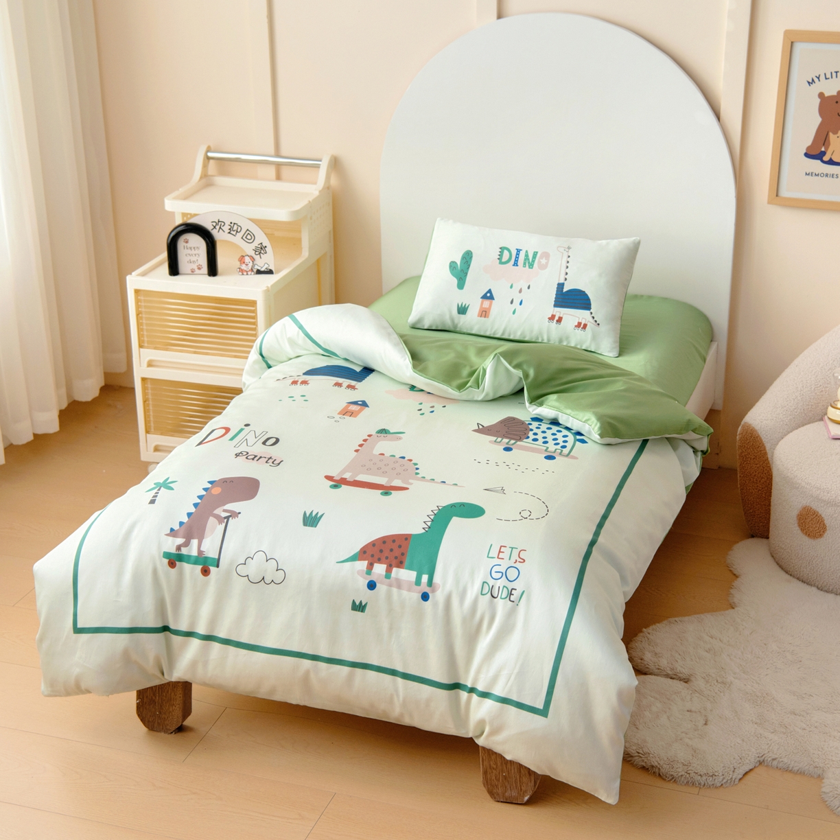 91家纺网 家纺一手货源 找家纺 御棉坊 2026新款60S全棉数码印花幼儿园儿童套件宝宝入园午睡被芯三件套 滑板派对