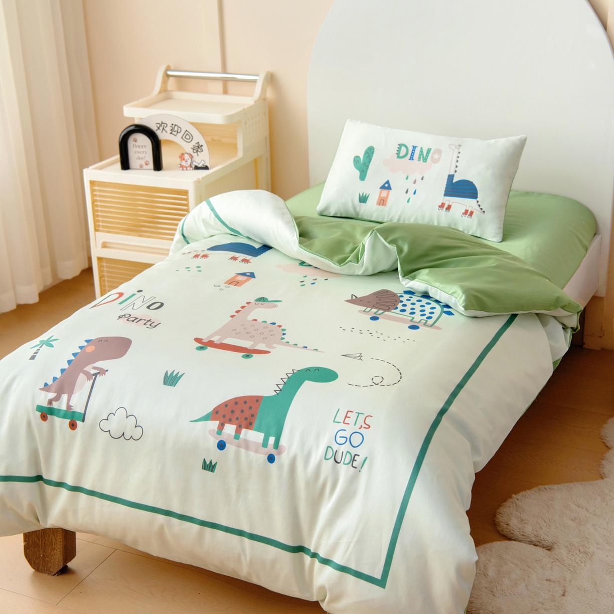 91家纺网 家纺一手货源 找家纺 御棉坊 2026新款60S全棉数码印花幼儿园儿童套件宝宝入园午睡被芯三件套 滑板派对