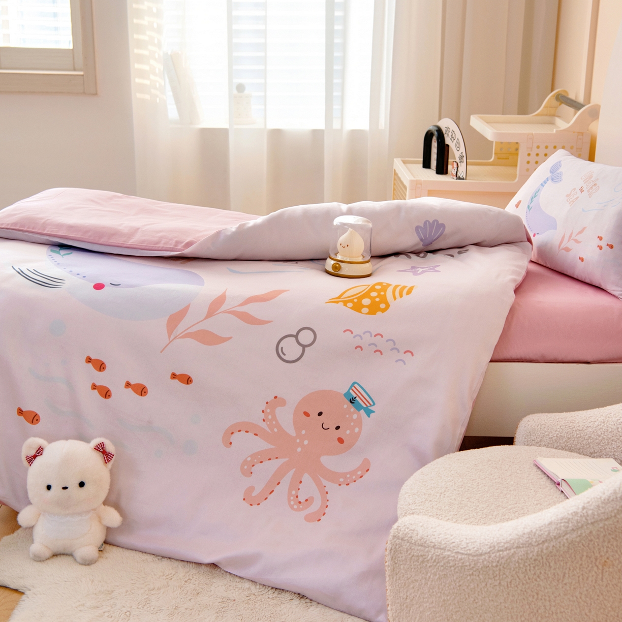 91家纺网 家纺一手货源 找家纺 御棉坊 2026新款60S全棉数码印花幼儿园儿童套件宝宝入园午睡被芯三件套 浪漫海洋