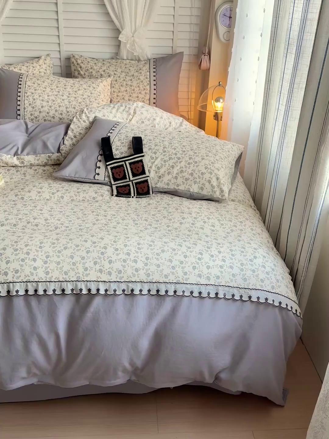 91家纺网 家纺一手货源 找家纺 鑫利来家纺 2026新款古法水洗棉法式花边四件套甄选纯棉花边拼接款四件套印花被套床单单品四件 兰溪