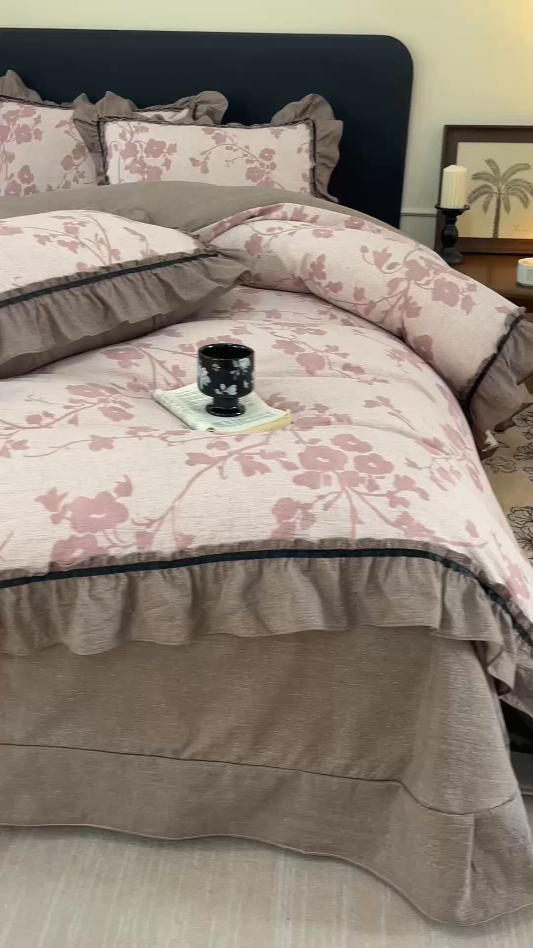 91家纺网 家纺一手货源 找家纺 悦然毛巾被 2026新款原麻水洗提花四件套 粉枝絮语