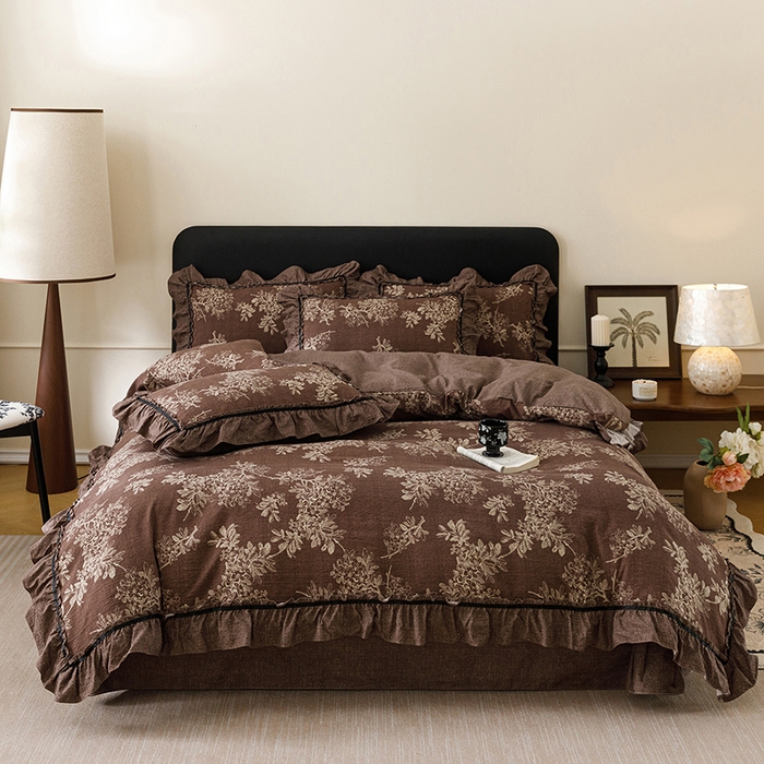 91家纺网 家纺一手货源 找家纺 悦然毛巾被 2026新款原麻水洗提花四件套 花境织梦