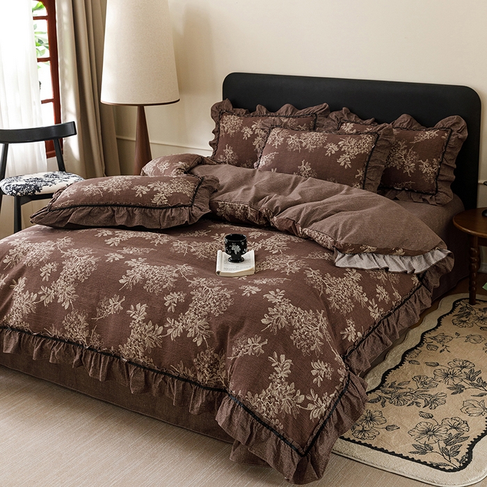 91家纺网 家纺一手货源 找家纺 悦然毛巾被 2026新款原麻水洗提花四件套 花境织梦