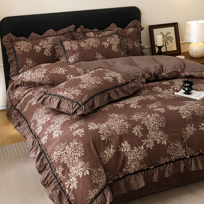 91家纺网 家纺一手货源 找家纺 悦然毛巾被 2026新款原麻水洗提花四件套 花境织梦