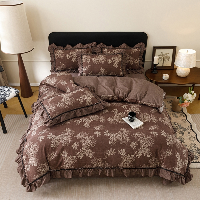 91家纺网 家纺一手货源 找家纺 悦然毛巾被 2026新款原麻水洗提花四件套 花境织梦