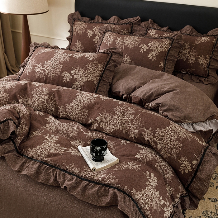 91家纺网 家纺一手货源 找家纺 悦然毛巾被 2026新款原麻水洗提花四件套 花境织梦