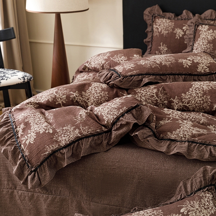 91家纺网 家纺一手货源 找家纺 悦然毛巾被 2026新款原麻水洗提花四件套 花境织梦