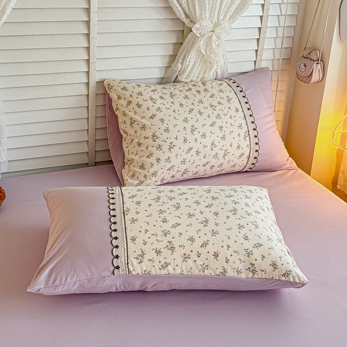 91家纺网 家纺一手货源 找家纺 鑫利来家纺 2026新款古法水洗棉法式花边四件套甄选纯棉花边拼接款四件套印花被套床单单品四件 屿花