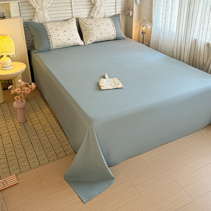 91家纺网 家纺一手货源 找家纺 鑫利来家纺 2026新款古法水洗棉法式花边四件套甄选纯棉花边拼接款四件套印花被套床单单品四件 雨沫