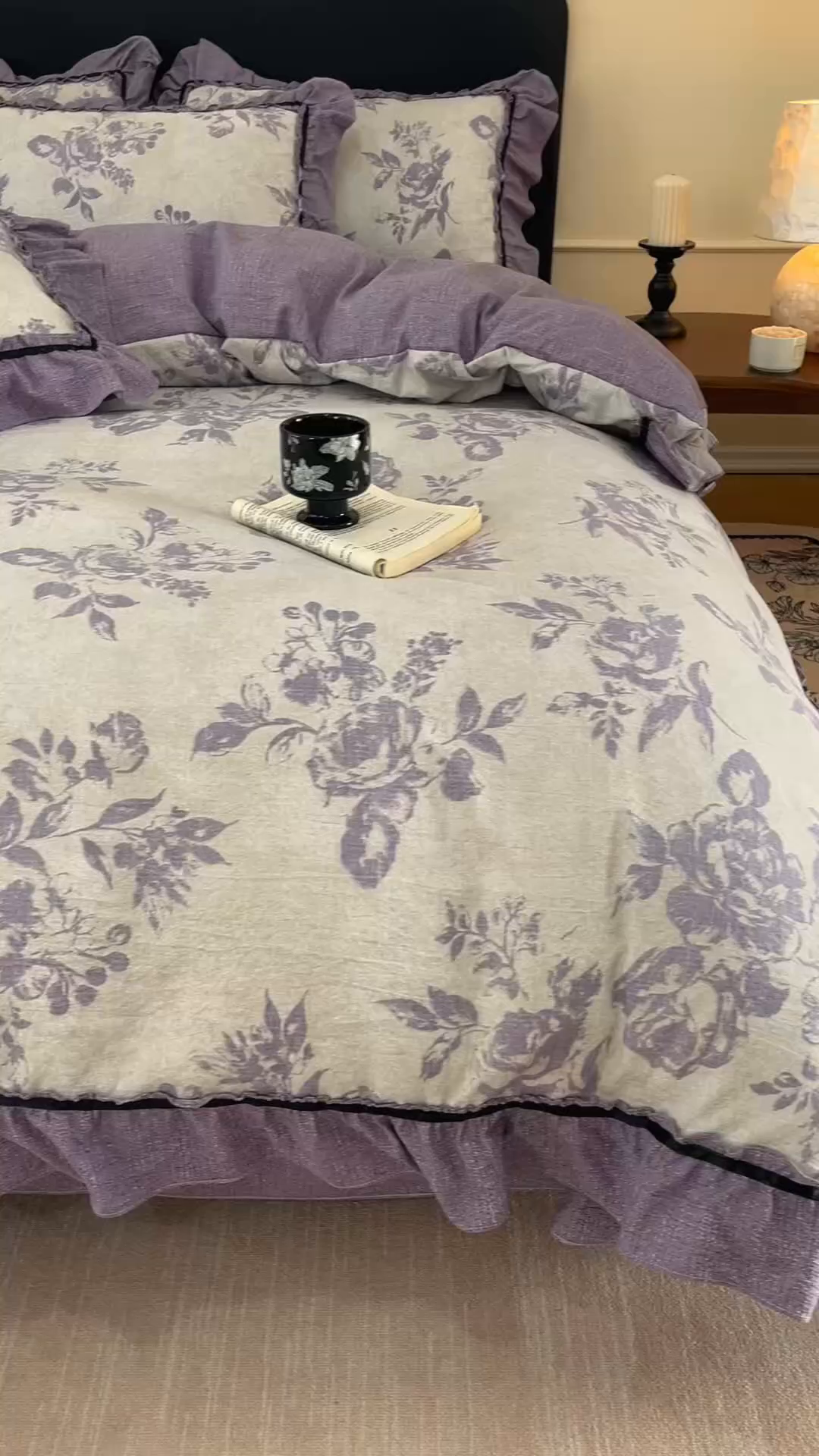 91家纺网 家纺一手货源 找家纺 悦然毛巾被 2026新款原麻水洗提花四件套 紫萝绮梦