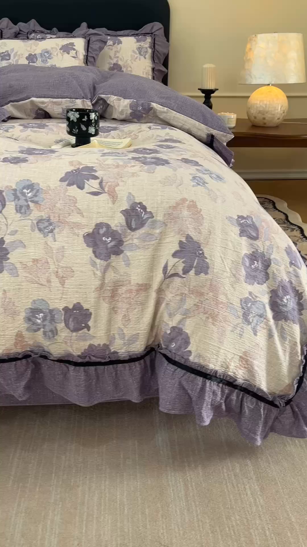 91家纺网 家纺一手货源 找家纺 悦然毛巾被 2026新款原麻水洗提花四件套 紫莓花田