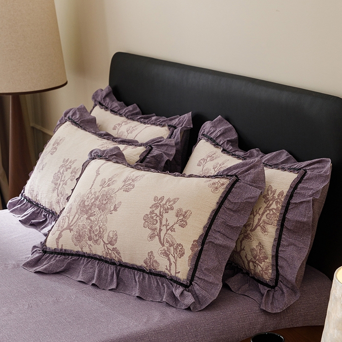 91家纺网 家纺一手货源 找家纺 悦然毛巾被 2026新款原麻水洗提花四件套 紫枝凝香