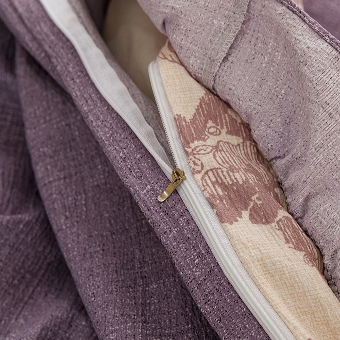 91家纺网 家纺一手货源 找家纺 悦然毛巾被 2026新款原麻水洗提花四件套 紫枝凝香