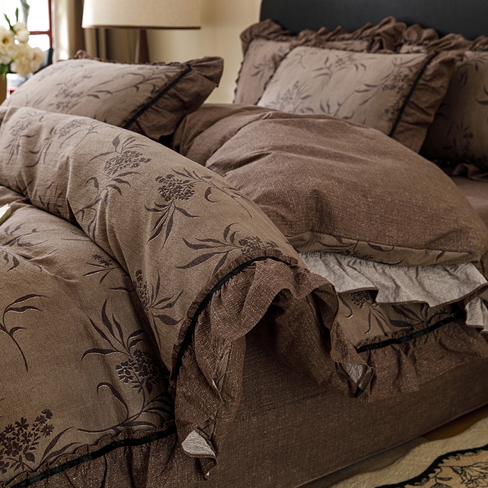 91家纺网 家纺一手货源 找家纺 悦然毛巾被 2026新款原麻水洗提花四件套 棕枝花信