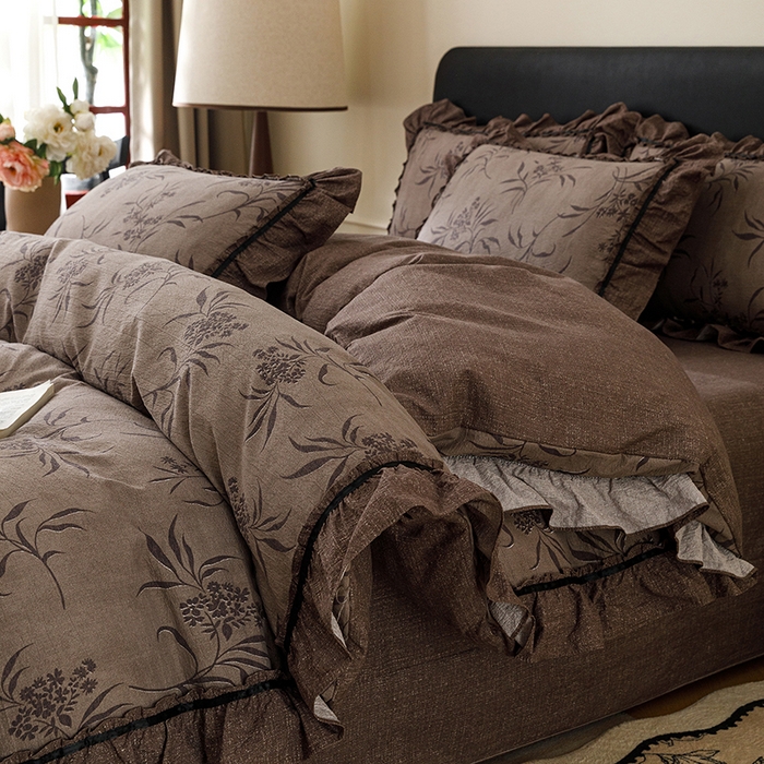 91家纺网 家纺一手货源 找家纺 悦然毛巾被 2026新款原麻水洗提花四件套 棕枝花信