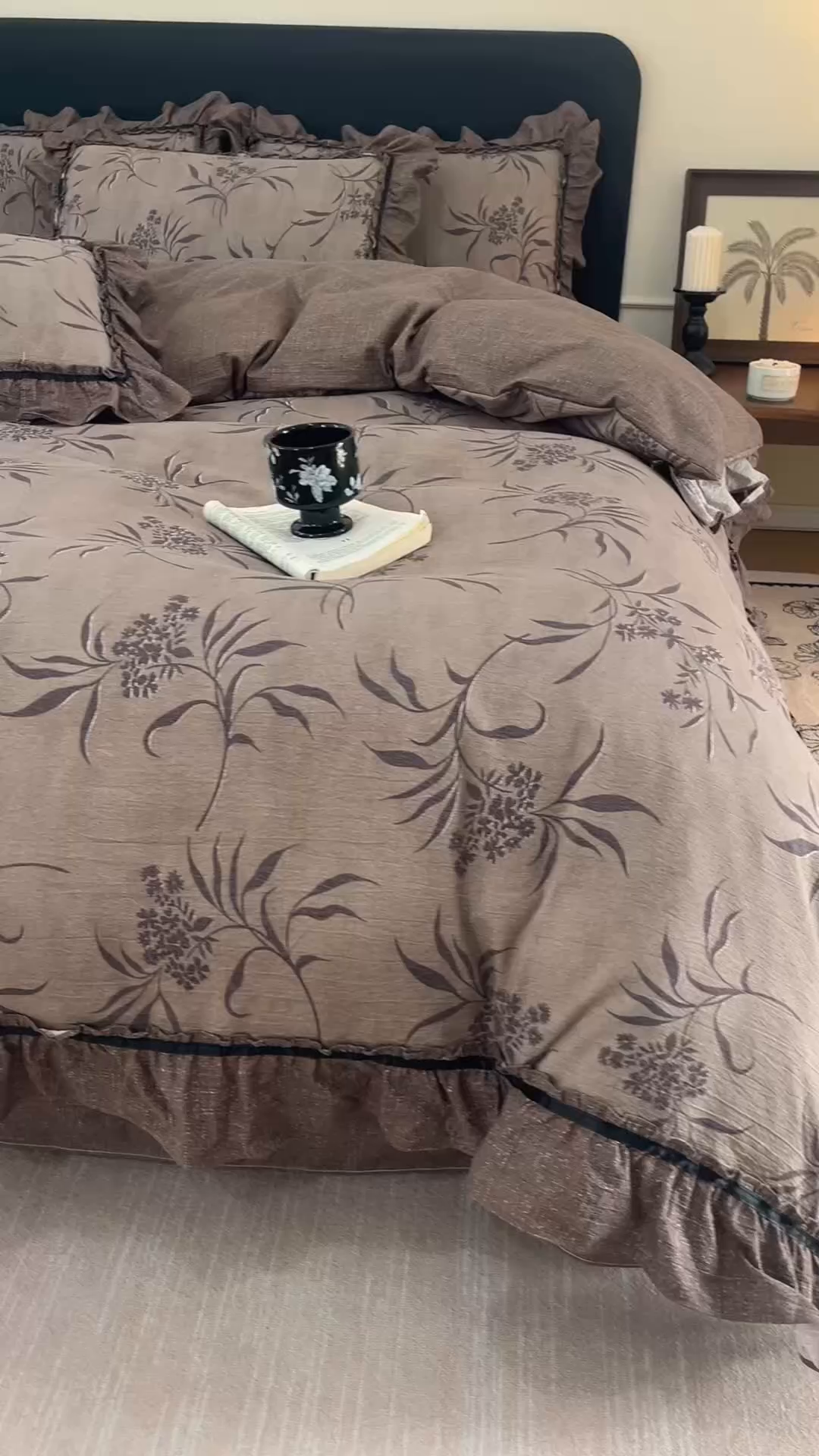 91家纺网 家纺一手货源 找家纺 悦然毛巾被 2026新款原麻水洗提花四件套 棕枝花信