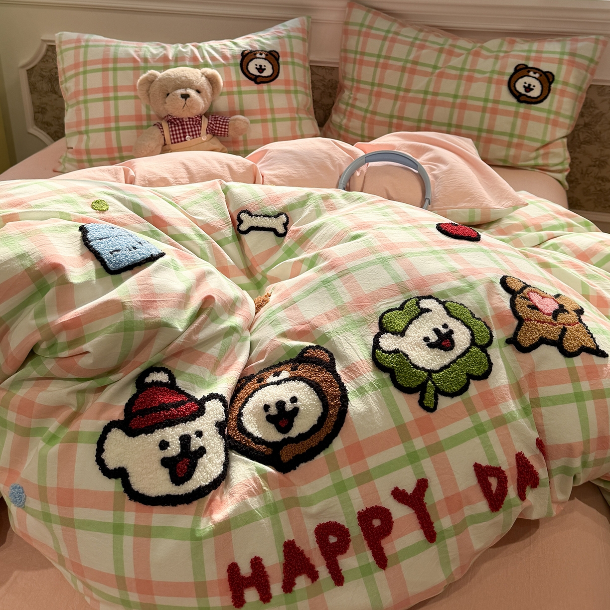 91家纺网 家纺一手货源 找家纺 曼町家居 2026春夏全棉纯棉水洗棉毛巾绣四件套 宠返星球