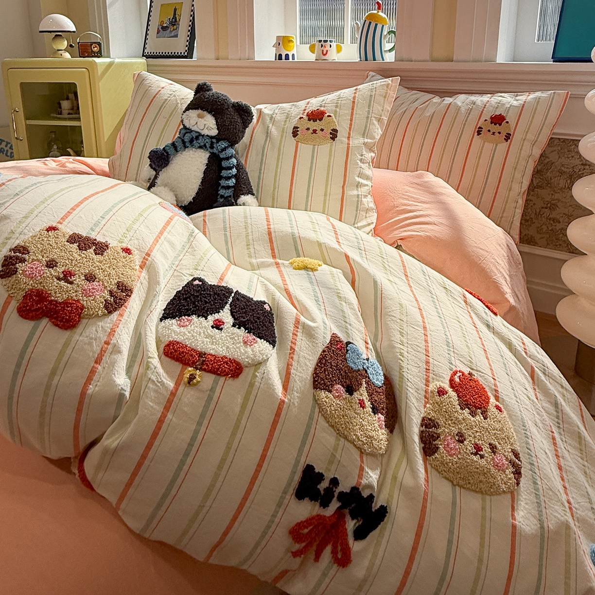 曼町家居 2026春夏全棉纯棉水洗棉毛巾绣四件套 咪哈友