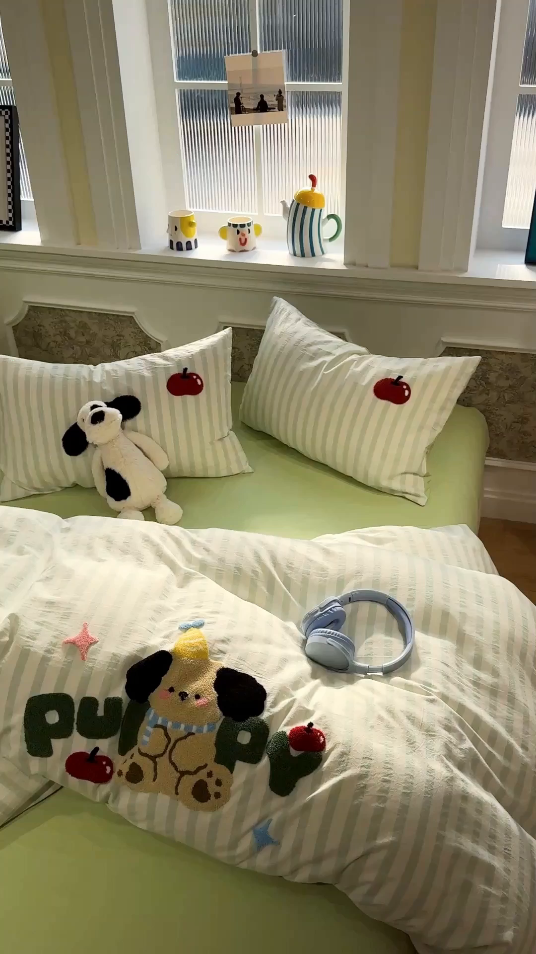 91家纺网 家纺一手货源 找家纺 曼町家居 2026春夏全棉纯棉水洗棉毛巾绣四件套 噗噗狗