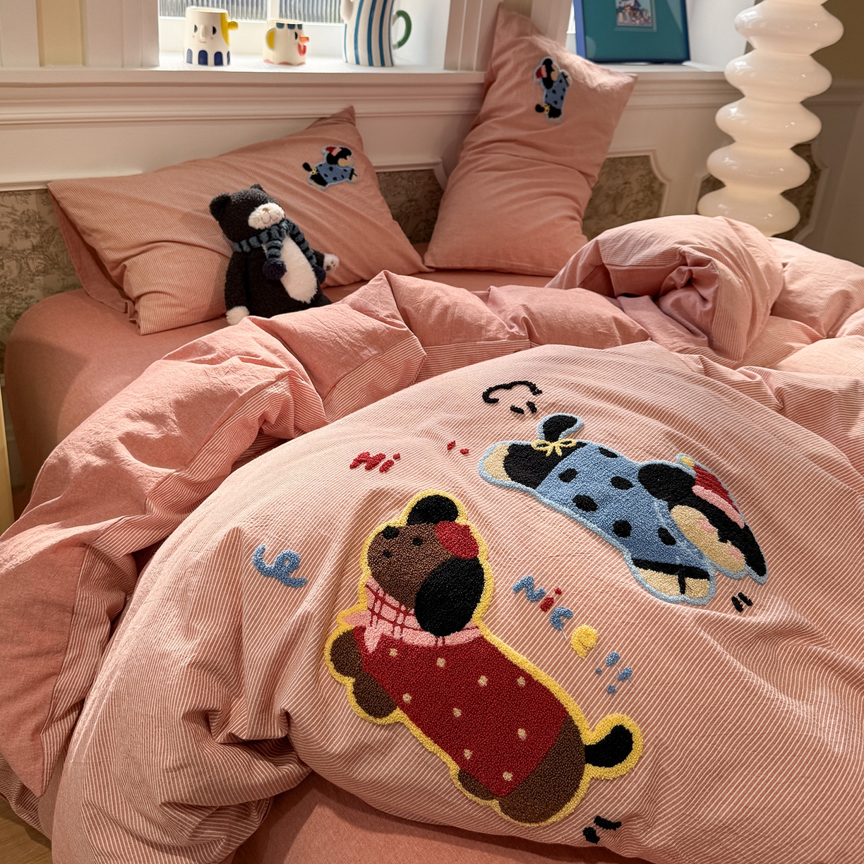 91家纺网 家纺一手货源 找家纺 曼町家居 2026春夏全棉纯棉水洗棉毛巾绣四件套 汪达达