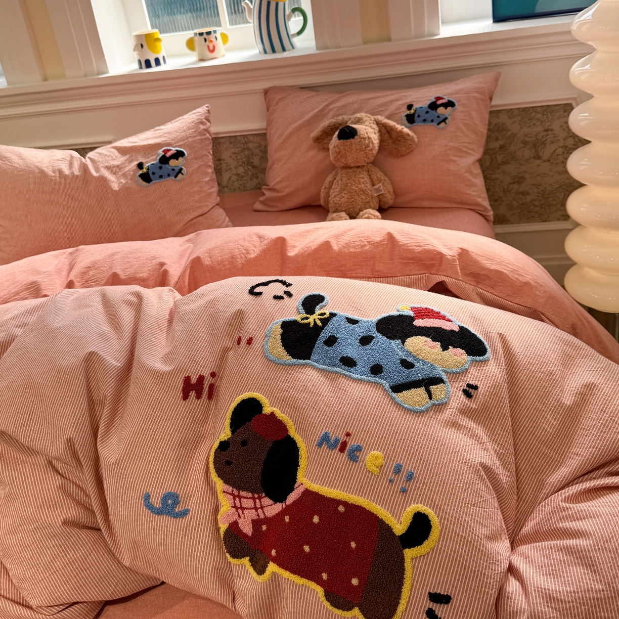 91家纺网 家纺一手货源 找家纺 曼町家居 2026春夏全棉纯棉水洗棉毛巾绣四件套 汪达达