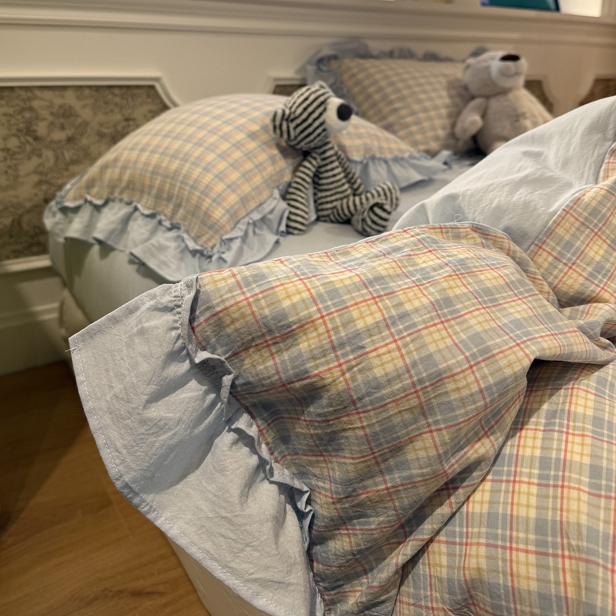 91家纺网 家纺一手货源 找家纺 （总）曼町家居 2026春夏全棉纯棉水洗棉花边款四件套