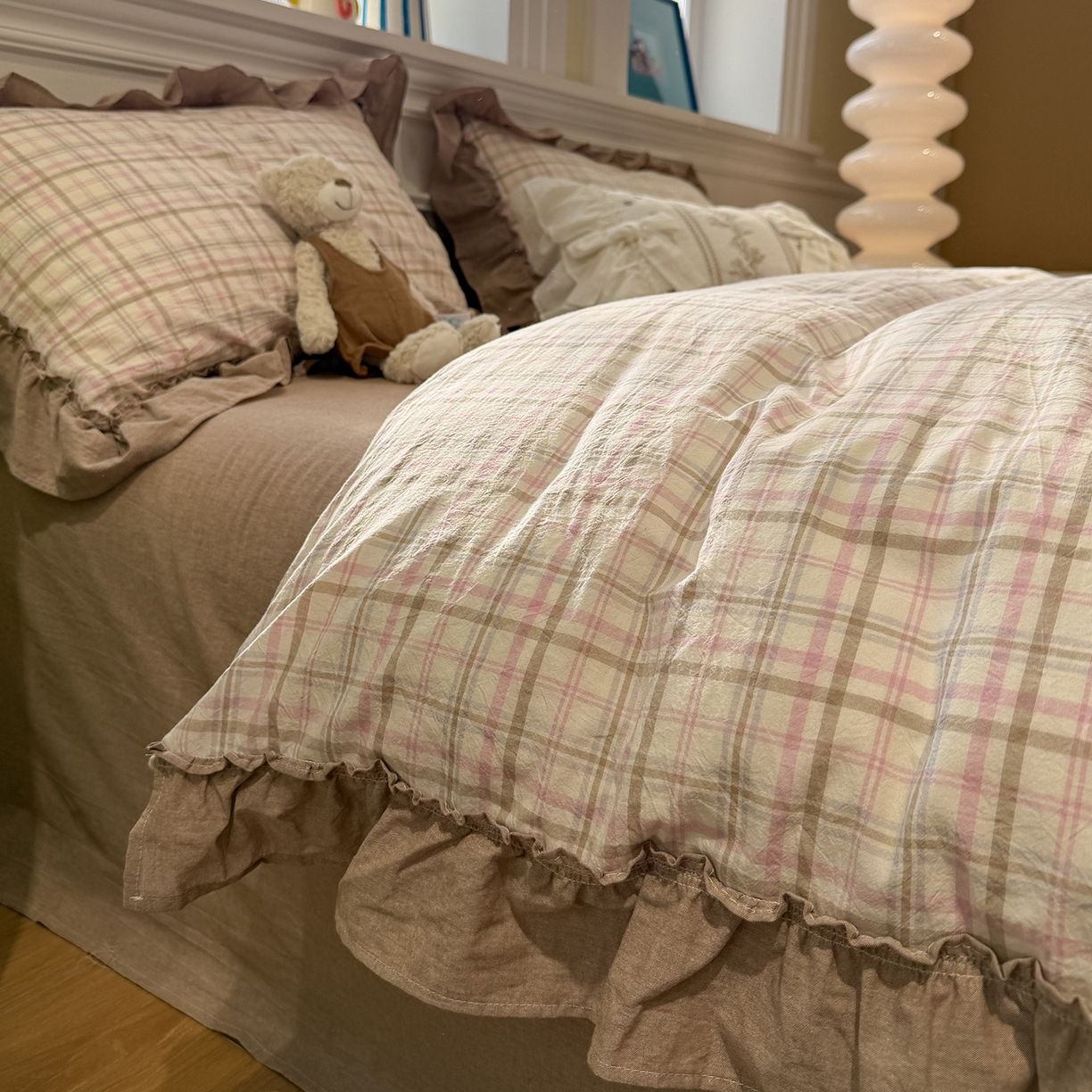 曼町家居 2026春夏全棉纯棉水洗棉花边款四件套 季野