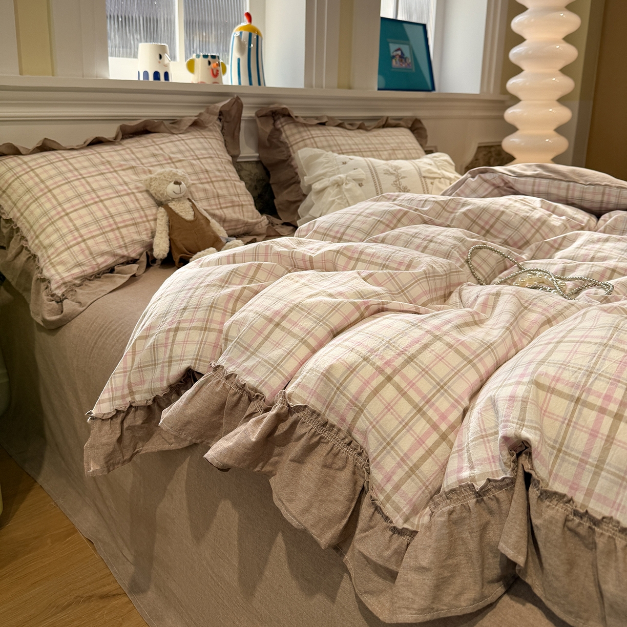 91家纺网 家纺一手货源 找家纺 曼町家居 2026春夏全棉纯棉水洗棉花边款四件套 季野