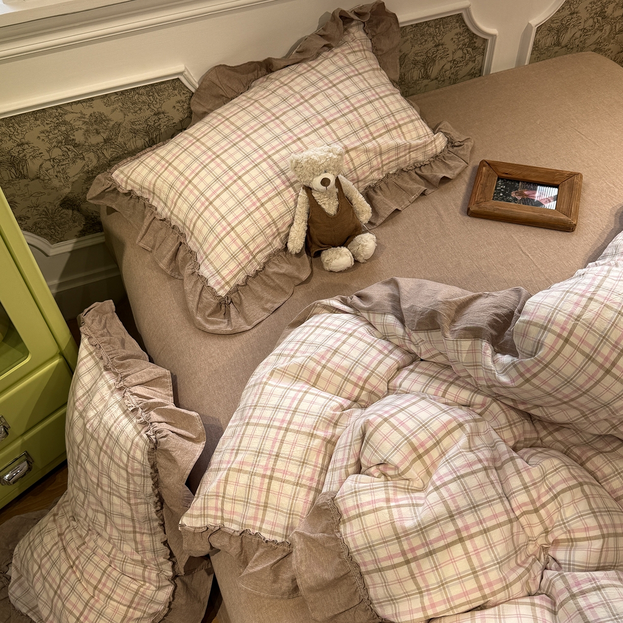 91家纺网 家纺一手货源 找家纺 曼町家居 2026春夏全棉纯棉水洗棉花边款四件套 季野