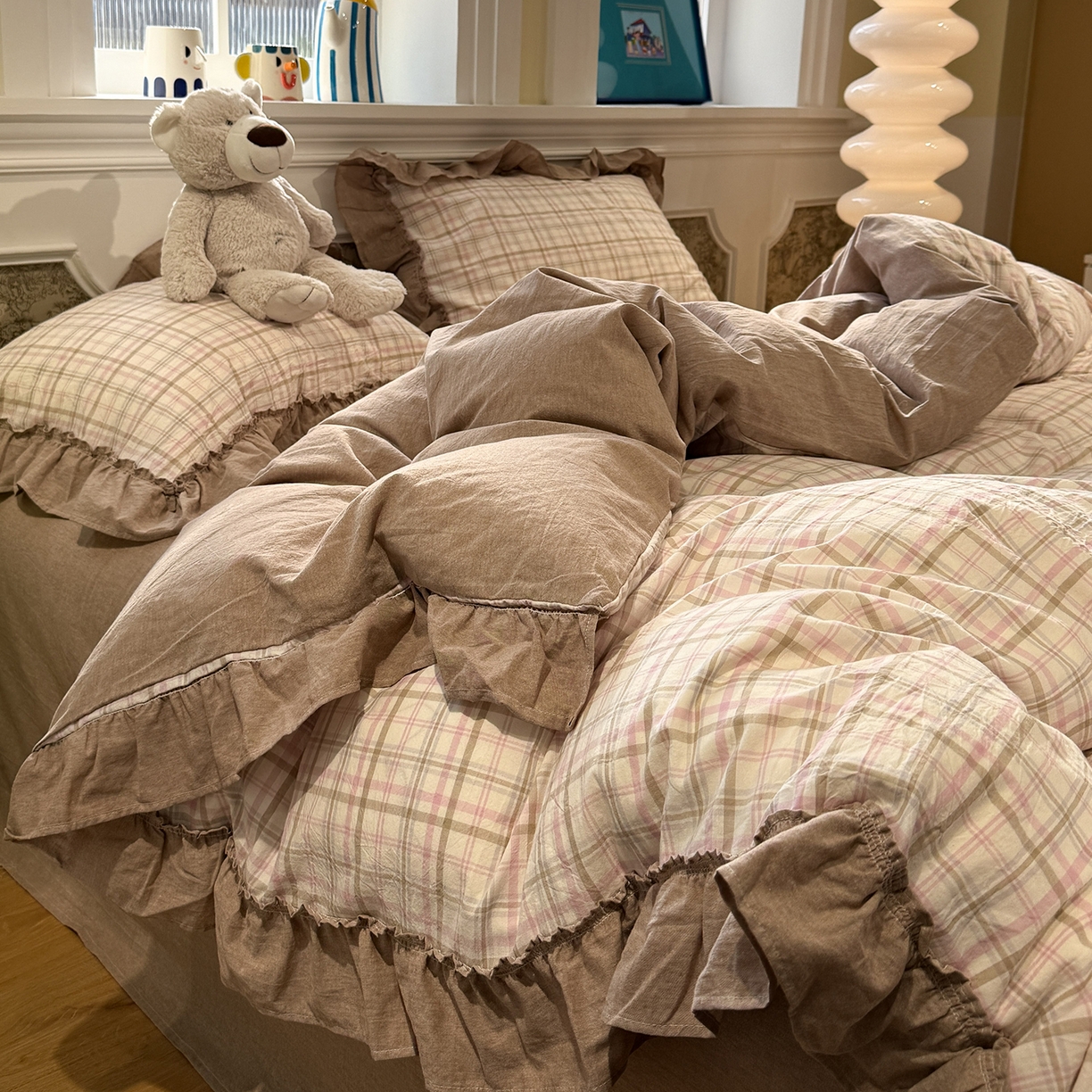 91家纺网 家纺一手货源 找家纺 曼町家居 2026春夏全棉纯棉水洗棉花边款四件套 季野