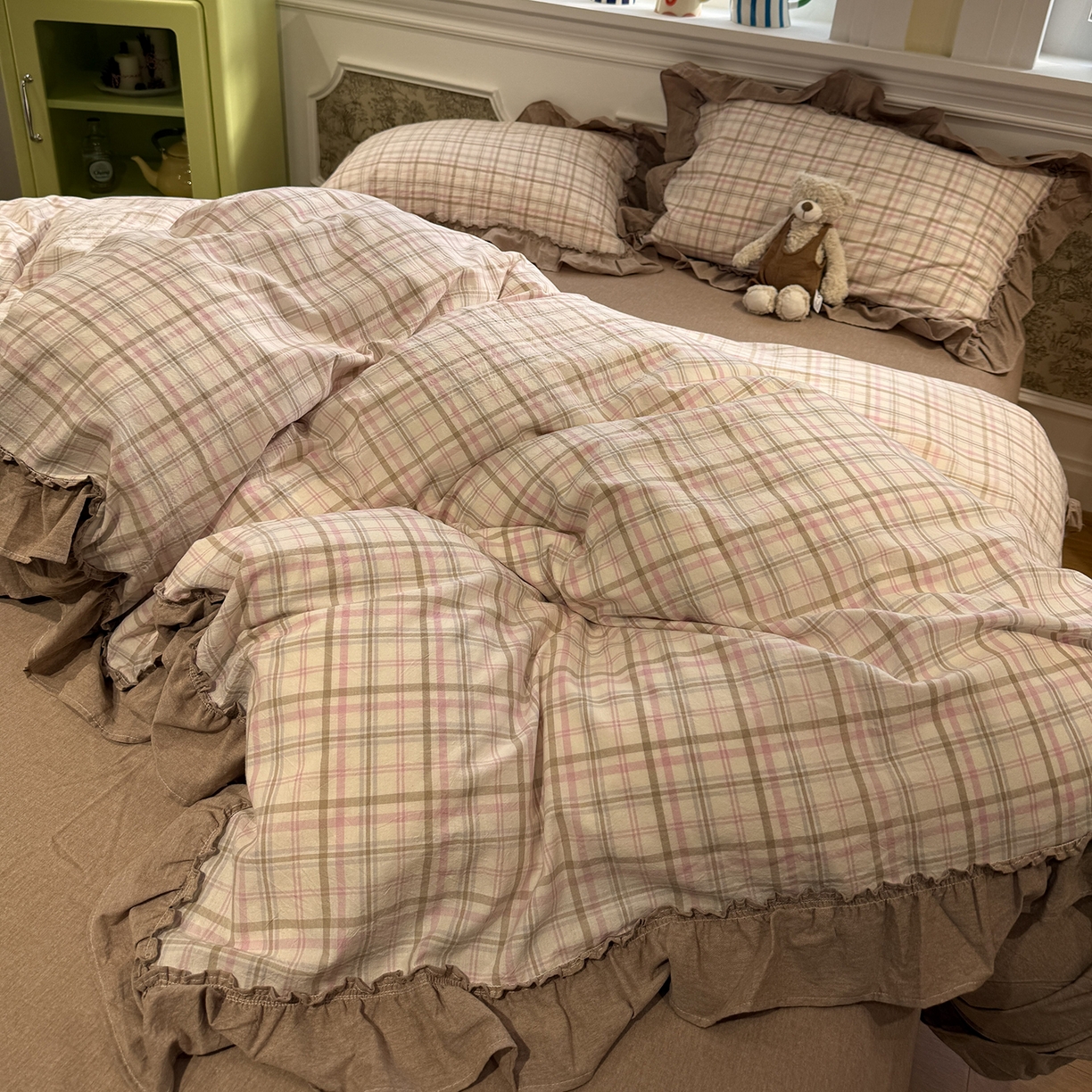 91家纺网 家纺一手货源 找家纺 曼町家居 2026春夏全棉纯棉水洗棉花边款四件套 季野