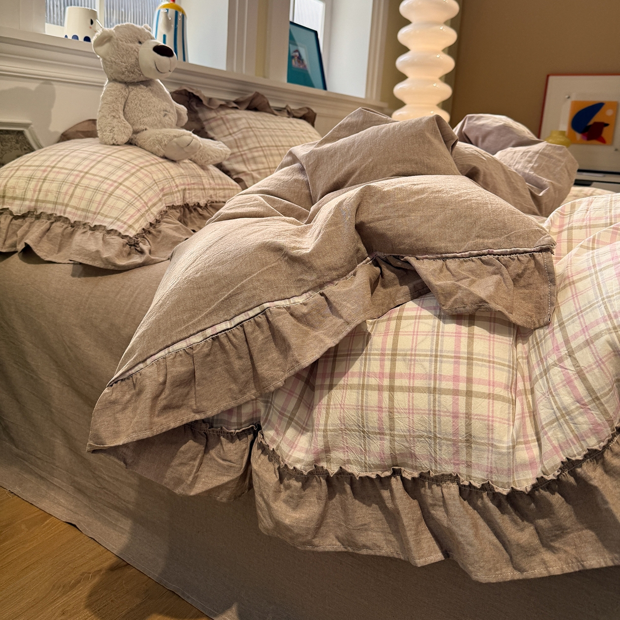 91家纺网 家纺一手货源 找家纺 曼町家居 2026春夏全棉纯棉水洗棉花边款四件套 季野