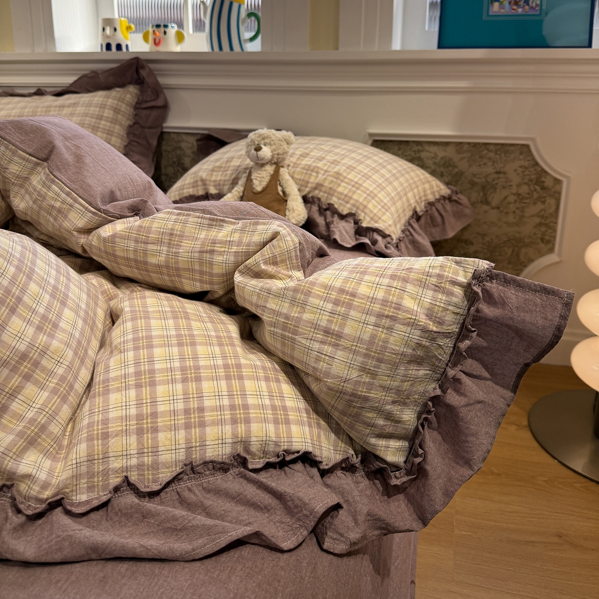 91家纺网 家纺一手货源 找家纺 曼町家居 2026春夏全棉纯棉水洗棉花边款四件套 米娅