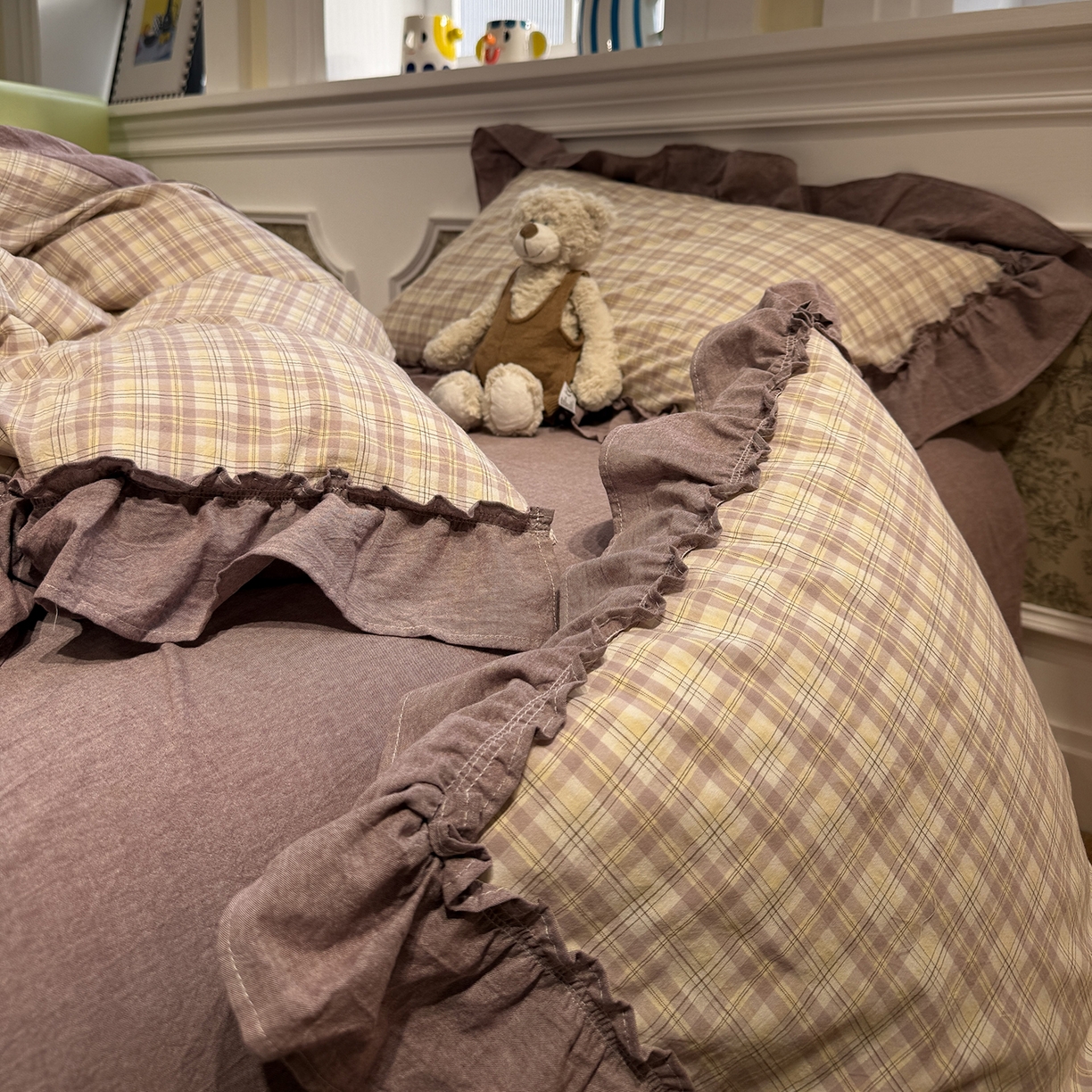 91家纺网 家纺一手货源 找家纺 曼町家居 2026春夏全棉纯棉水洗棉花边款四件套 米娅