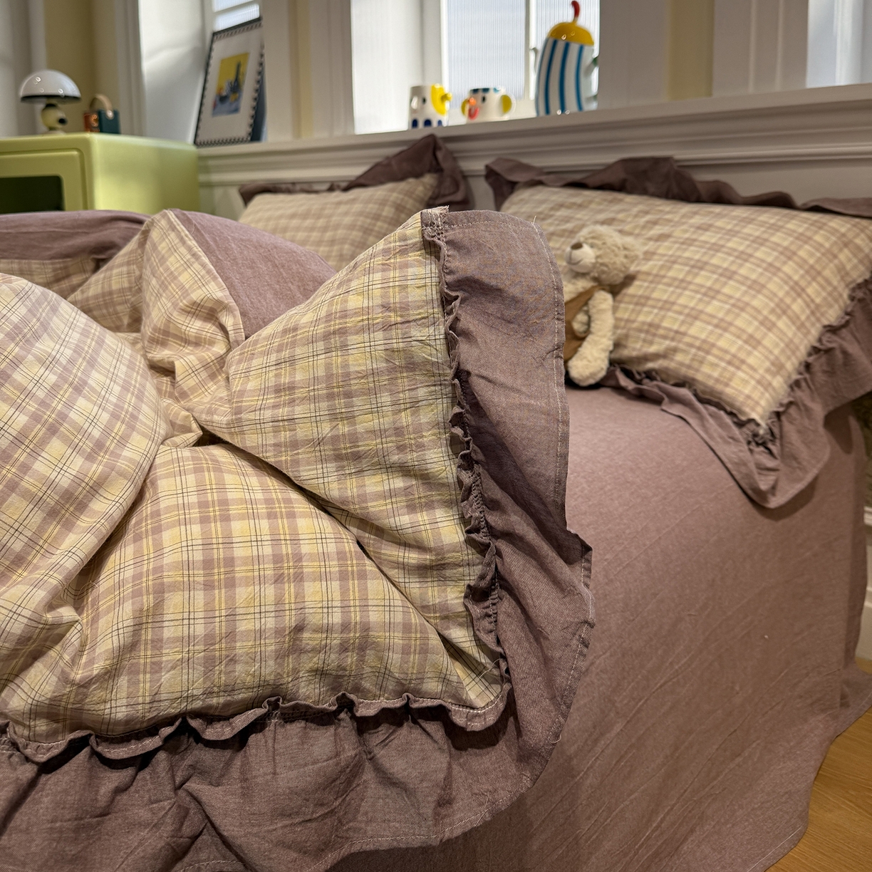 91家纺网 家纺一手货源 找家纺 曼町家居 2026春夏全棉纯棉水洗棉花边款四件套 米娅