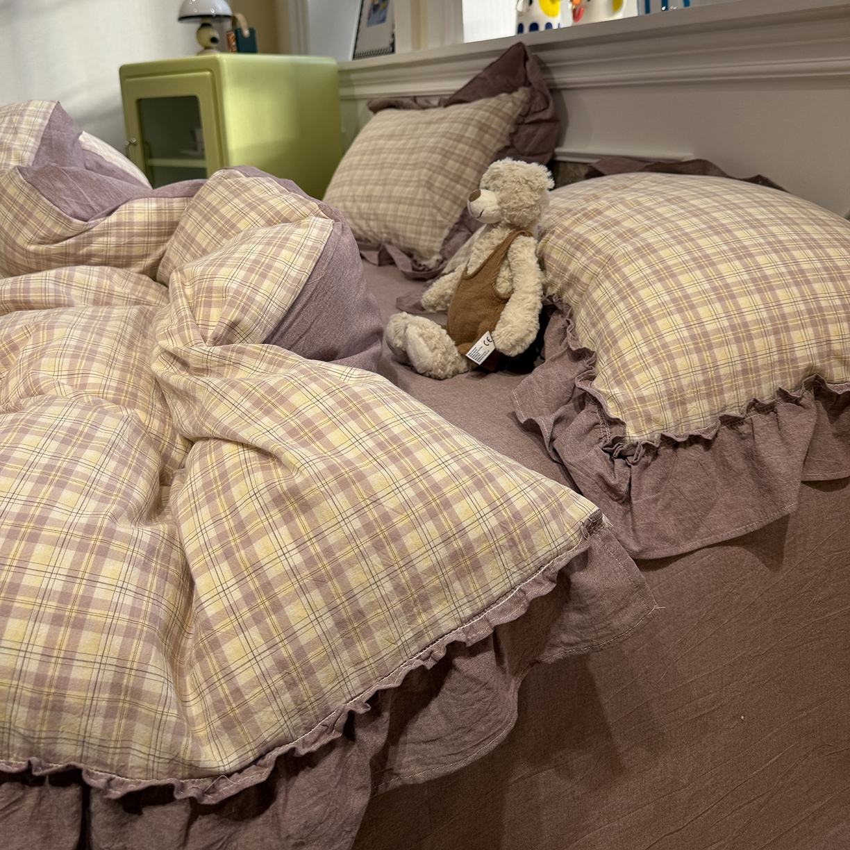 91家纺网 家纺一手货源 找家纺 曼町家居 2026春夏全棉纯棉水洗棉花边款四件套 米娅